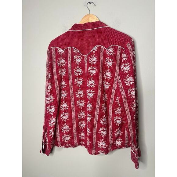 Vintage Wrangler Womens XL Shirt Pearl Snap Retro Ranch Rodeo Floral Red Western - Picture 5 of 8